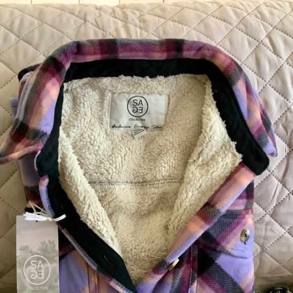 🎈SALE Sage Ladies' Plush Fleece Sherpa Lined Shirt Jacket Shacket Purple XS - Picture 12 of 12